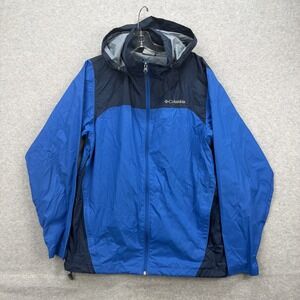 Columbia Rain Jacket Mens Small Blue Glennaker Lake Hooded Nylon Packable